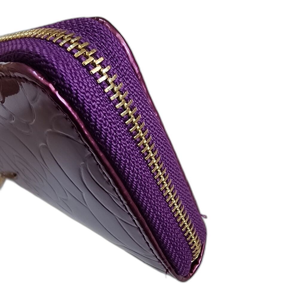 Sehra Collection Purple Floral Patent Leather Zip Around Clutch Wallet - Picture 6 of 7